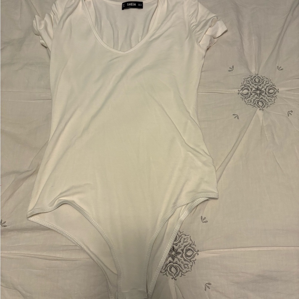 SHEIN Cream V-Neck Bodysuit